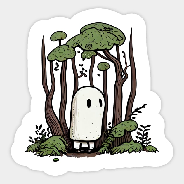 Woodsy Ghost Wandering in Forest Sticker by KOTOdesign